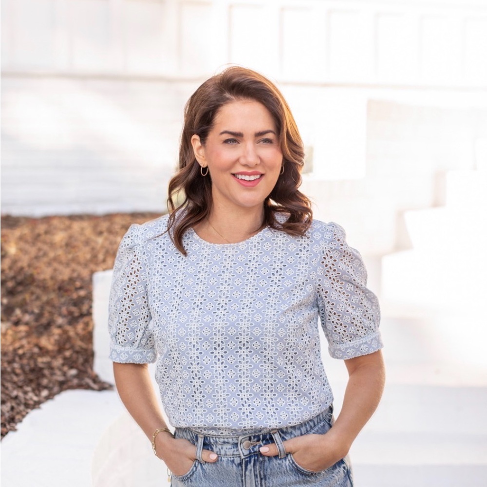 Jillian Harris x Joe Fresh - Blue Skies Eyelet Top, size XS
